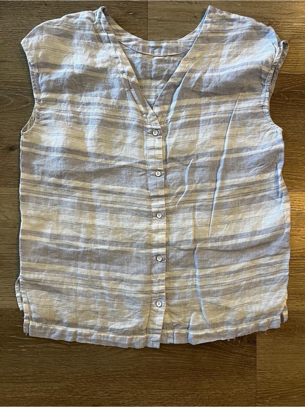 Cynthia Rowely - Striped Sleeveless Button-Front Top - Linen - Soft Blue & Cream